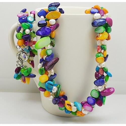 New Arriver Multicolor Genuine Pearl Jewelry Natural Shell Freshwater Pearl Necklace Bracelet Jewelry Set Perfect Women Gift