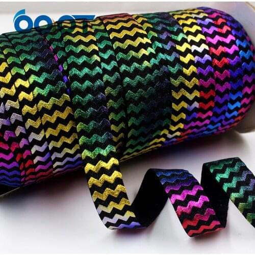 OOOT BAORJCT,E-18526-523,16 mm multicolour Bronzing elasticity Ribbon,10 yards DIY handmade hair accessories material decorative