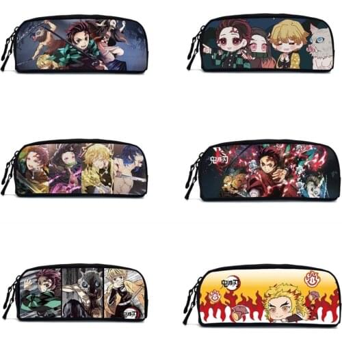 Cartoon Pencil Case Anime Demon Slayer Student New Zipper Waterproof Cosmetic Bag Casual Pen Bag Boy Girl Stationery MakeUp Bag