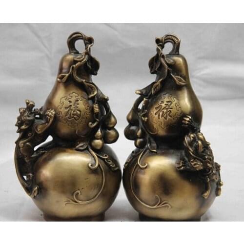 Song voge gem S1310 China Copper Bronze Golden toad Brave troops Pixiu bottle gourd Fu Statue Pair