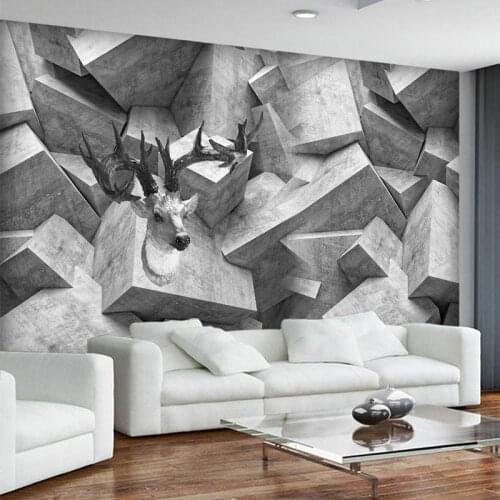 Custom Wall Cloth 3D Abstract Geometric Deer Art Photo Murals Wallpaper Living Room TV Sofa Waterproof Wall Papers For Walls 3 D