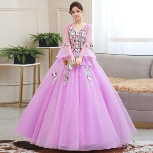 Long Sleeve Quinceanera Dresses 2021 V-neck Party Dress Flared Sleeves Butterfly Embroidery Ball Gown Customize Color Vestidos