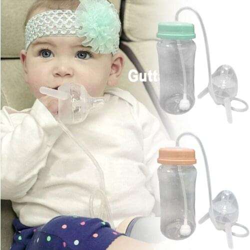 300 ml Self-Feeding Baby Bottle with Long Straw Tube Handless Imitation Milk Weaning Bottle Anti-Colic Nursing Feeding