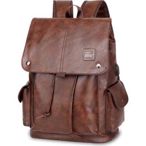 JCHENSJ 14" Laptop School Backpack For Men PU Leather Male Travel Working Backpack Large Capacity Bagpack Bags For Men