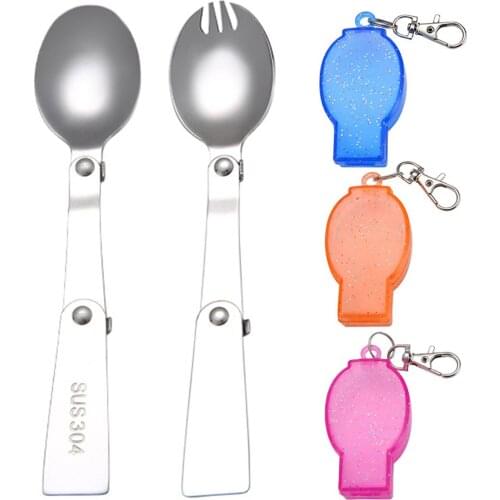 Stainless Steel Foldable Spoon Fork Outdoor Portable Travel Utensil With Storage Box Pocket Spoon & Fork For Camping Picnic