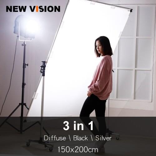 Pro Studio Solutions Adjustable Direction 150x200cm Collapsible Sun Scrim, Diffuse & Silver Black Reflector Kit with Wheel