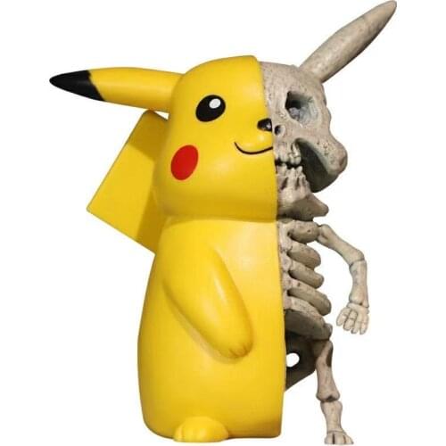TAKARA TOMY Pokemon Anime Figure Kawaii Pop It Pikachu Mischief Skeleton Children Toys 11CM PVC Figure Collectible Model