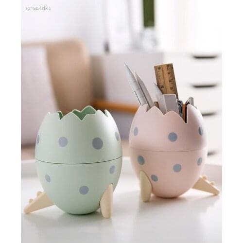 Vanzlife Cute Cartoon Pen Holder Desk Creative Dinosaur Egg Decoration Makeup Brush Holder Student Desktop Stationery StorageBox