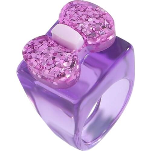 Vedawas Korean Cute Bowknot Rings for Women Boho Colorful Acrylic Fresh Closed Transparent Rings Finger Jewelry Party Wholesale