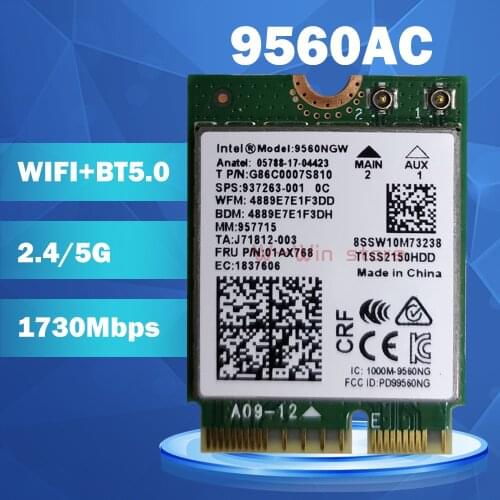 Wifi Card For Intel Dual Band AC 9560 9560NGW 9560AC 0T0HRM 1.73Gbps NGFF Key E Wifi Card 80211ac BT5.0 MM:959982 for W10