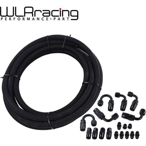 WLR RACING - AN6 Black Braided Racing Hose Fuel Oil Line + Fitting Hose End Adaptor KIT WLR7312+SL10AN6-BK