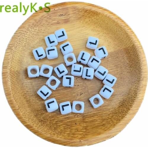 Single Initial L Printing White Cube Acrylic Letter Beads 6*6MM Plastic Alphabet Big Hole Spacer Beads 6*6MM 500 1000 2600pcs