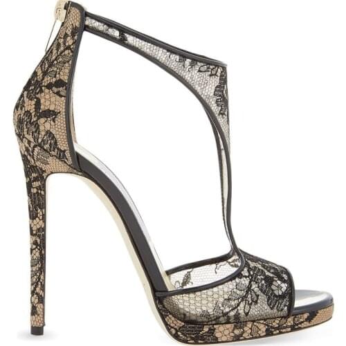 Hongyi Hot Selling Summer Fashion Platform High Heel Black Mesh Sandals Women Open Toe Shoes EUR 34 to 43