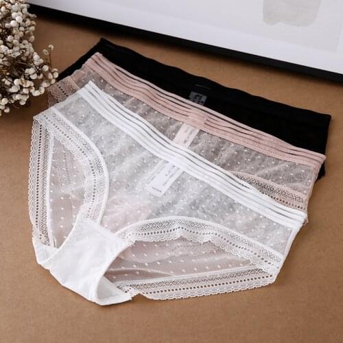 Womens Underwear Sexy Lace Panties Fashion Transparent Panty Low Waist Briefs Dot Sex Underpants Female Plus Size Lingerie