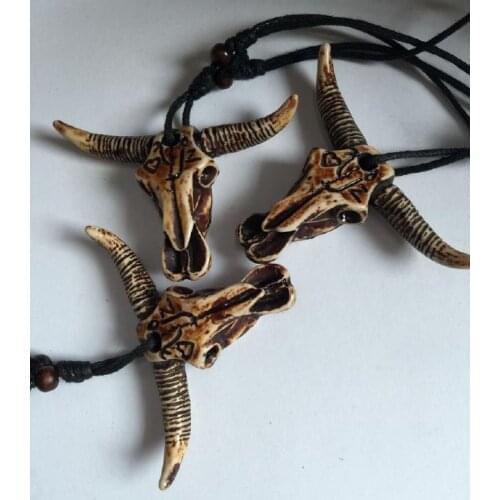 FREE SHIPPING yqtdmy 12 pcs Tribal Cow Skull Tribal Necklace Mens Womens Rope Biker Jewelry