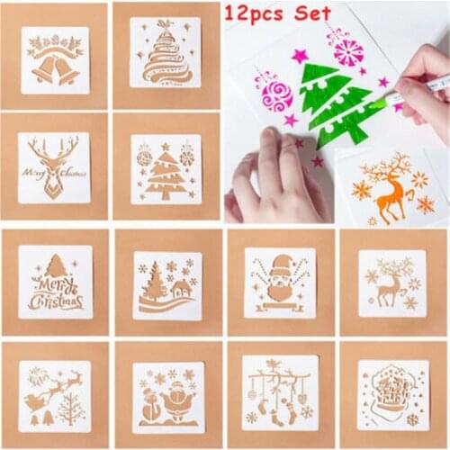 12 Pcs Christmas Santa Clause Reindeer Snow DIY Layering Stencils Painting Scrapbook Coloring Embossing Decorative Template
