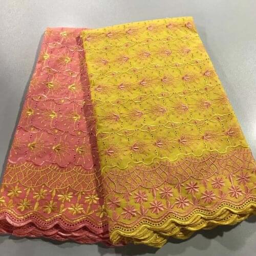 2.5+2.5yards Dubai Fabric African Swiss Voile Lace With Stones 2021 High Quality 100%Cotton Lace Nigerian Dry Lace For Party