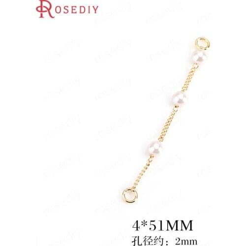 34486)6PCS 4*51MM 24K Gold Color Brass Imitation Pearls Tassel Chain Connect Chain High Quality Jewelry Findings Accessories