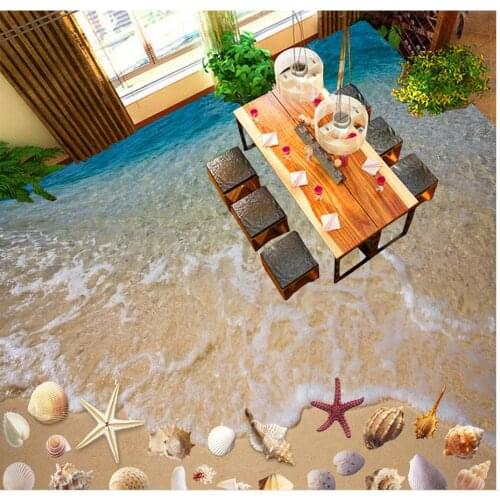 3d flooring bathroom beach Custom Photo self-adhesive 3D floor PVC waterproof floor Home Decoration