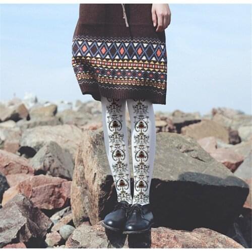 80D Janpanese Sweet Lolita Pantyhose Velvet Flower Printed Stockings Kawaii Tights D417