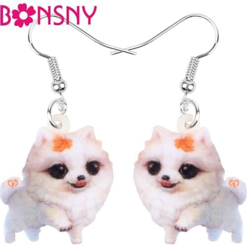 Bonsny Acrylic Sweet Pomeranian Dog Earrings Drop Dangle Animal Jewelry For Women Girls Teen Kid Party Decoration Gift Accessory