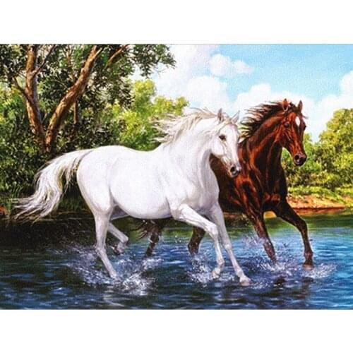 5D DIY Diamond Painting Two Horses Cross Stitch Full Diamond Embroidery Animals Mosaic Rhinestones Picture Home Decor Gifts