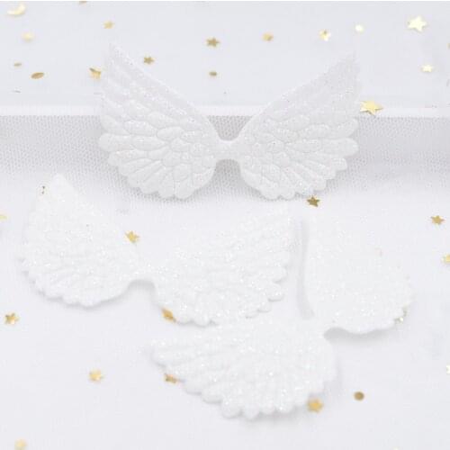 20Pcs 74*43mm White Angel Wing Appliques Single Sided Glitter Powders Fairy Wing Patches DIY Headwear Bowknot Bow Tie Decor G02