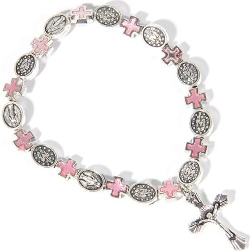 Jesus cross bracelet enamel color jesus jewelry Rosary Centerpiece Sacred Mercy Saint Icons Religious Beaded Bracelets