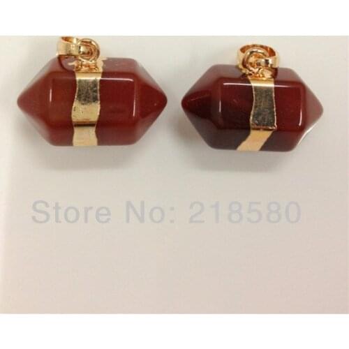 C150627039 10pcs Red Agat Crystal Pillar Pendant Carnelian Petite Nugget Charm with Gold Layered Edging