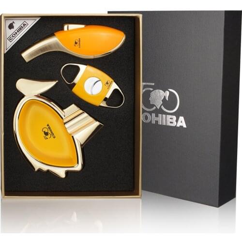 Cigar Ashtray Cutter Lighter Windproof Torch Jet Flame Cigar Accessories set Butane Gas Gift Box