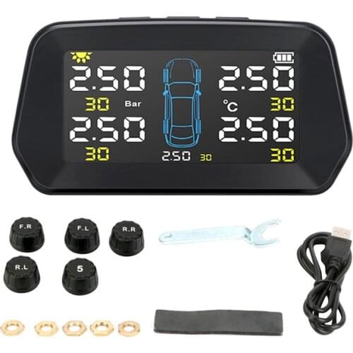 Alarm Tire Pressure Sensor Reliable Durable Monitoring System Solar Power Auto Security Tyre Pressure Monitor TPMS For 5 Tires