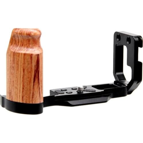 HOT-Camera Cage with Wooden Aluminum Alloy DSLR Camera Protective Cage Kit L Type Quick Release Board for Olympus E-M10