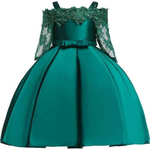 Girls Lace Flower Wedding Baby Girls Big Bow Dresses Princess Kids Party Dress Children Clothing For New Years Christmas Wear