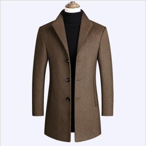 Men Wool Blends Coats Winter Solid Color Mid-length woolen coat Luxurious Wool Blends Coat Male Overcoat