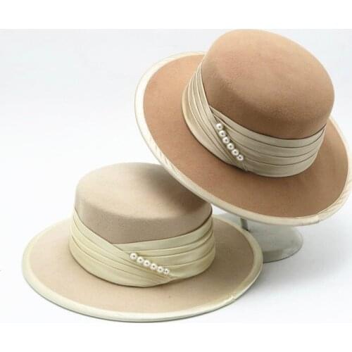 Winter Large brim fedora 100% brand woolen church Bucket hat caps for women BAOLV001