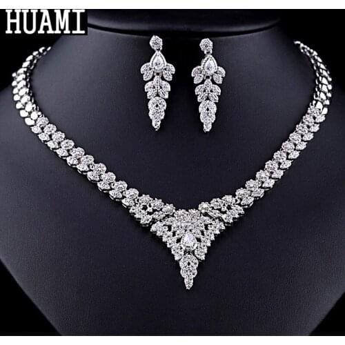 HUAMI Thick Chian Exaggeration Flower Drop Earrings Necklace Women Jewelry Sets Bridal Retro Branches Shape Collares Para Mujer