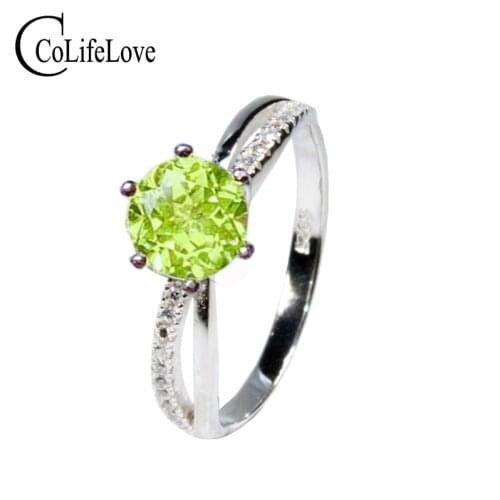 CoLife Jewelry Natural Peridot Silver Ring 6mm Peridot Fashion 925 Silver Peridot Ring Sterling Silver Peridot Jewelry