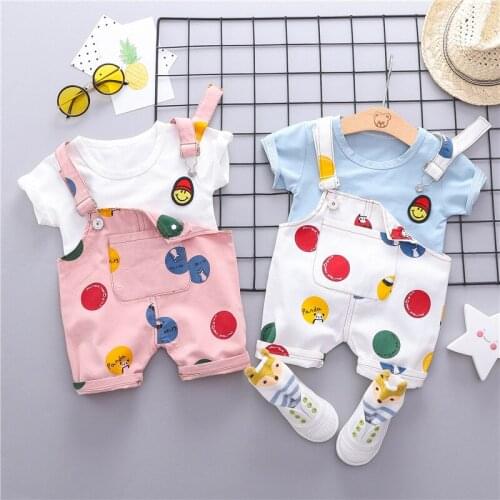 Baby Girls Clothes Set Summer Newborn Baby Boys Clothes Short sleeve T-shirt+Overalls 2Pcs Outfits Cute Suit for Infant Clothing
