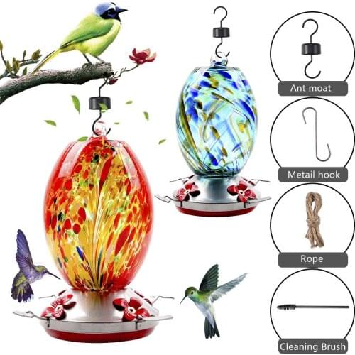Colorful Hummingbird Food Feeder Hand Blown Glass Feeder Drinker Water Feeding Bowl For Yard Outdoor Parrot Accessories