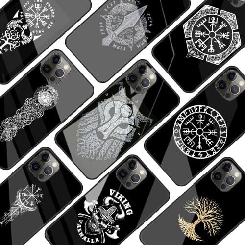 Cool Viking Vegvisir Odin Nordic Glass Phone Case for iPhone 11 12 Pro XR X 7 8 XS Max 6 6S Plus SE 2020 Mobile Phones Cover