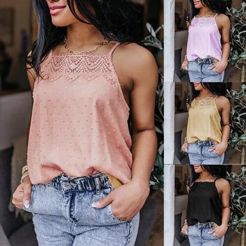 Summer T Shirt Women 2021 New Pure Color Lace Stitching Leisure Ladies Condole Belt Vest Ladies Female Tee Tshirts CKX9689