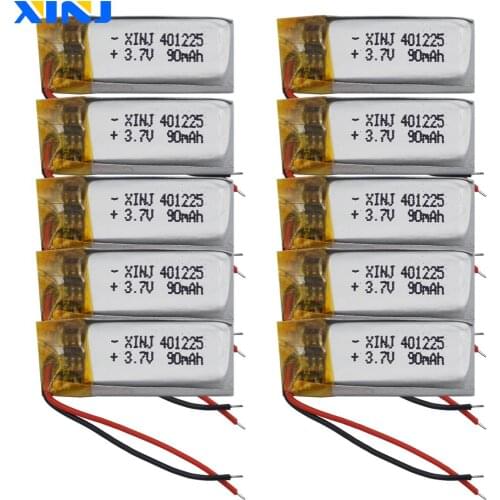 XINJ 10pcs 3.7V 90 mAh Lithium Polymer Battery li-po For bluetooth headset glasses Music player clicker smart watch mp3 401225
