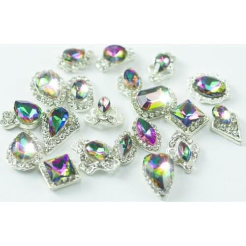 Meicailin 10 PCS/pack Flame AB Nail Rhinestones Gems Alloy Metal 3D Nail Art Decorations for Crystal Nails Design Manicure Tool