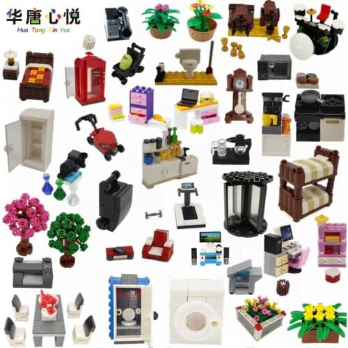 Moc Accessories Locking Creator Citys Furniture Room Sofas Bunk Bed Computer Desk Toys For Children For Lockings Building Blocks