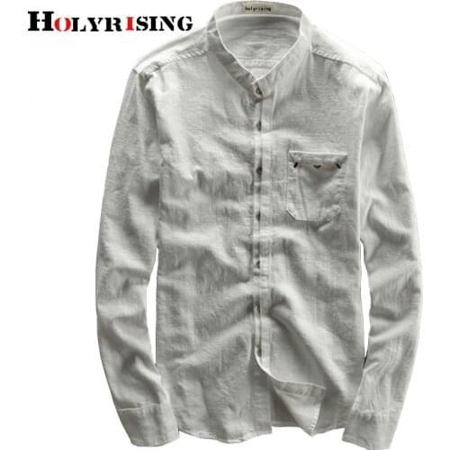 Holyrising Spring Mens Casual Linen Shirts Slim Fit Long Sleeve Soft Breathable Linen Shirt 5XL size Males Fashion shirt 18861-5