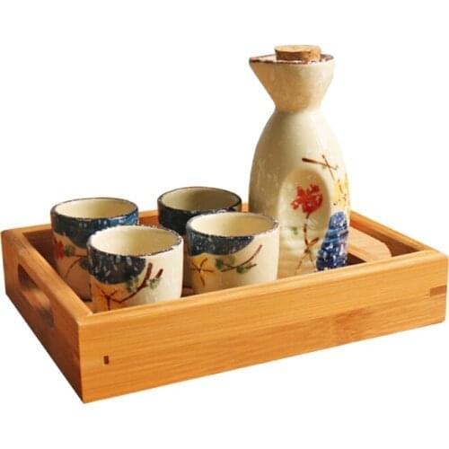 Classic Handmade Hip Flask Set Glass Japanese Gift Box Sake Wine Set Pastoral Style Fiole Plastique Kitchen Dining Bar EF50HF