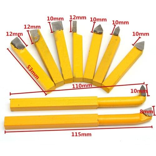 9pcs New Alloy Carbide Brazed Tipped Lathe Tools Set Mayitr 8*8mm Shank Turning Milling Tool Welding Cutter Bit For Metal