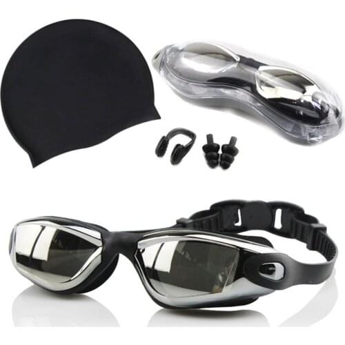 Swimming Goggles Set Waterproof and Antifogging Swimming Mirror Silicone Swimming Cap Set