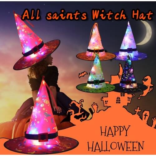 New Witch Hat Halloween Decoration LED Light Glowing Hat Holiday Festival Cosplay Props Halloween Home Party Supplies A40
