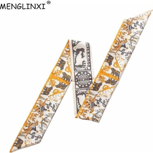 2021 New Skinny Scarf Dog & Horse Print Silk Scarf Women Bag Ribbons Female Head Scarves & Wraps For Ladies Fashion Head Band